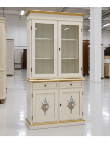 Cristalliera 2 porte shabby legno bianco decorata filo oro 105x42x206