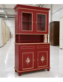 Cristalliera 2 porte shabby legno rosso decorata filo oro 104x43x208
