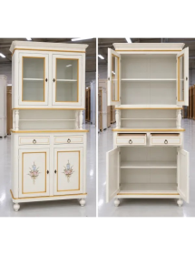 Cristalliera 2 porte shabby legno bianco decorata filo oro 104x43x208