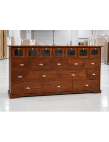 MADIA CREDENZA IN LEGNO 19 CASSETTI TINTA NOCE L.180 P.40 H.90