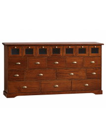 MADIA CREDENZA IN LEGNO 19 CASSETTI TINTA NOCE L.180 P.40 H.90 vista frontale