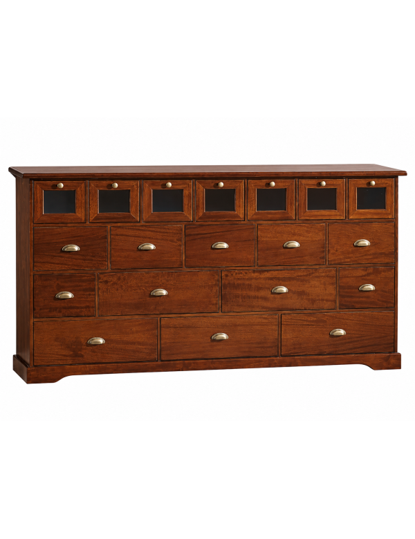 MADIA CREDENZA IN LEGNO 19 CASSETTI TINTA NOCE L.180 P.40 H.90 vista frontale