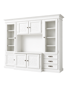 Parete attrezzata porta tv shabby legno bianco con rilievo 250x53x225