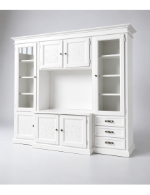 Parete attrezzata porta tv shabby legno bianco con rilievo 250x53x225