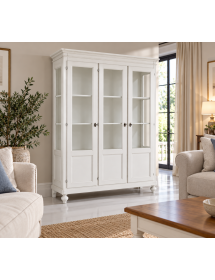 Vetrina classica 3 ante arte shabby Legno bianco 144X45X200 (953)