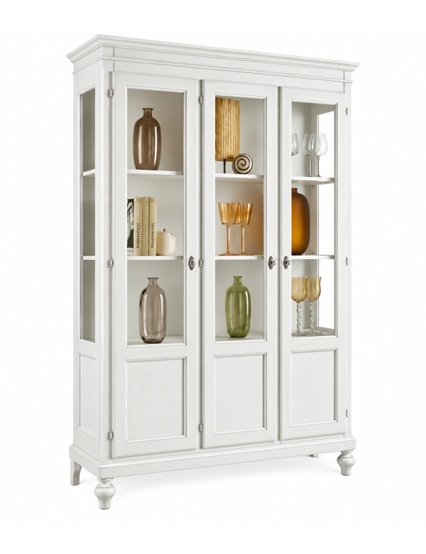 Vetrina classica 3 ante arte shabby Legno bianco 144X45X200 (953)