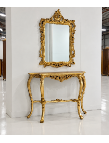 CONSOLLE BAROCCA CON SPECCHIO IN FOGLIA ORO