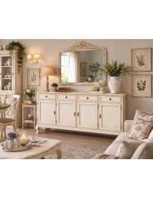 Madia credenza 4 porte legno shabby bianco anticato 205x45x98