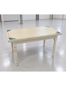 Tavolo Allungabile Legno avorio anticato gamba tornita decoro blu 100x70 120x80 140x80 160x85
