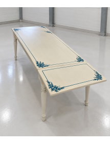Tavolo Allungabile Legno avorio anticato gamba tornita decoro blu 100x70 120x80 140x80 160x85