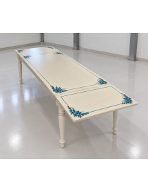 Tavolo Allungabile Legno avorio anticato gamba tornita decoro blu 100x70 120x80 140x80 160x85