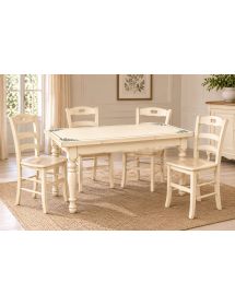 Tavolo Allungabile Legno avorio anticato gamba tornita decoro blu 100x70 120x80 140x80 160x85