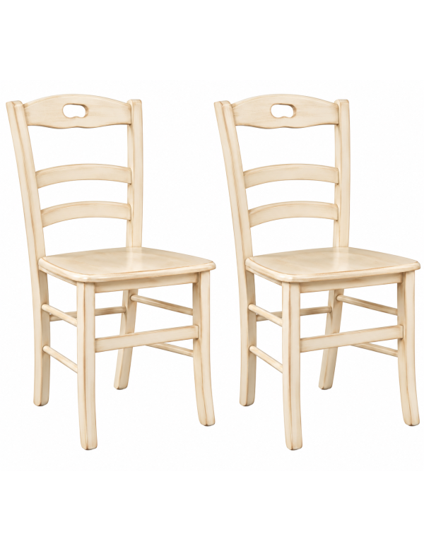Set 2 sedie shabby legno laccato avorio anticato seduta legno 43x46x89