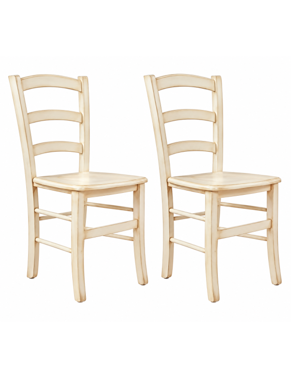 Set 2 sedie shabby legno laccato avorio anticato seduta legno 43x46x89