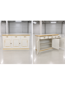 Credenza 3 porte legno shabby avorio decori filo oro 156X42X86