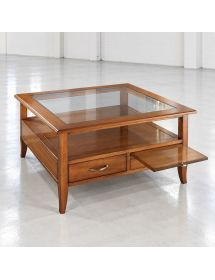 Tavolino quadrato classico 2 cassetti 2 tiretti legno noce bassano 90X90x48