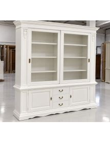 Libreria Cristalliera Bianca con Ante Scorrevoli in Legno - L 212 P 45 H 220 cm
