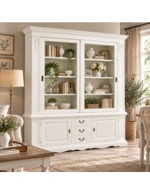 Libreria Cristalliera Bianca con Ante Scorrevoli in Legno - L 212 P 45 H 220 cm