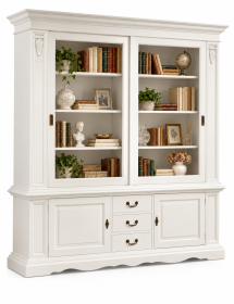 Libreria Cristalliera Bianca con Ante Scorrevoli in Legno - L 212 P 45 H 220 cm