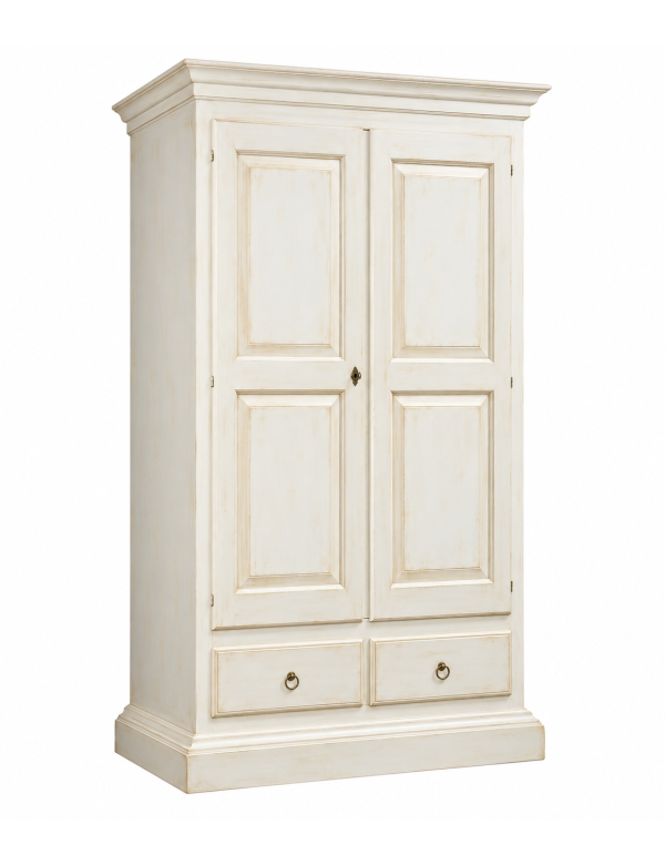 ARMADIO 2 PORTE LEGNO SHABBY BIANCO ANTICATO 125X61X200
