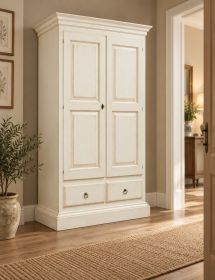 ARMADIO 2 PORTE LEGNO SHABBY BIANCO ANTICATO 125X61X200