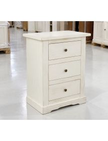 Comodino arte povera legno bianco anticato 3 cassetti 60X35X70