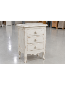 Comodino Legno Bianco consumato 3 Cassetti Stile Shabby Chic 43x32x64 cm