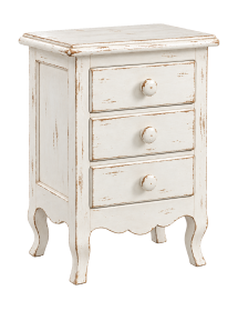 Comodino Legno Bianco consumato 3 Cassetti Stile Shabby Chic 43x32x64 cm