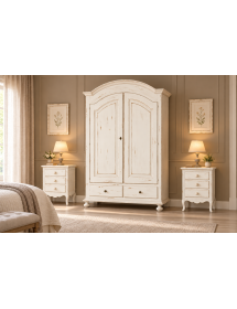 Comodino Legno Bianco consumato 3 Cassetti Stile Shabby Chic 43x32x64 cm