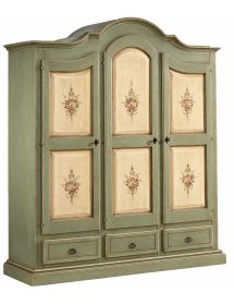 Armadio Shabby Chic 3 Ante e 3 Cassetti Verde Salvia e Avorio con Filo Ecrù - 185x62x220 cm
