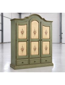 Armadio Shabby Chic 3 Ante e 3 Cassetti Verde Salvia e Avorio con Filo Ecrù - 185x62x220 cm