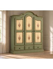 Armadio Shabby Chic 3 Ante e 3 Cassetti Verde Salvia e Avorio con Filo Ecrù - 185x62x220 cm