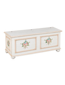 Cassapanca in legno shabby bianco anticato decoro filo rosa 116,5X40,5X46