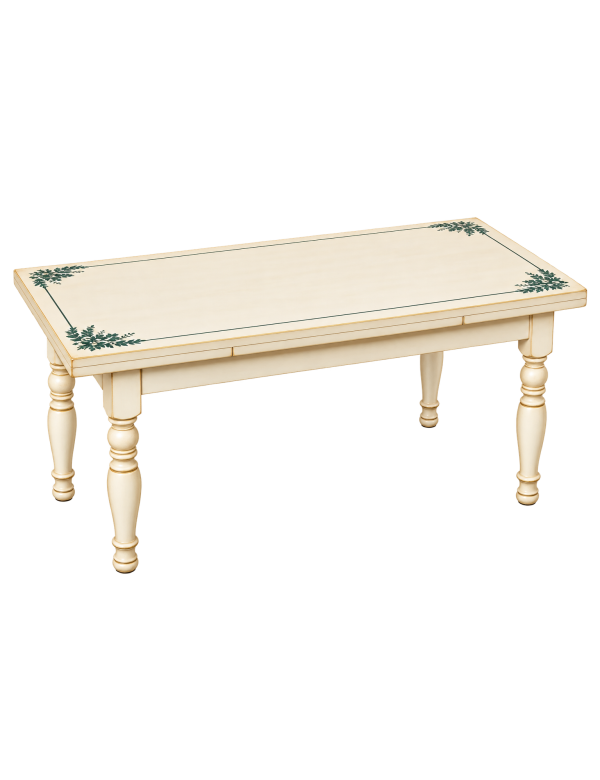 Tavolo Allungabile Legno avorio anticato gamba tornita decoro blu 100x70 120x80 140x80 160x85 vista frontale