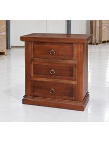COMODINO ARTE POVERA IN LEGNO 3 CASSETTI TINTA NOCE 64X35X62 (77)