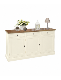 Madia Credenza 3 Porte in Legno Shabby Chic Bianco e Noce | 156 cm