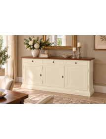 Madia Credenza 3 Porte in Legno Shabby Chic avorio e Noce | 156 cm