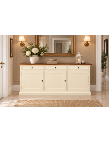 Madia Credenza 3 Porte in Legno Shabby Chic avorio e Noce | 156 cm