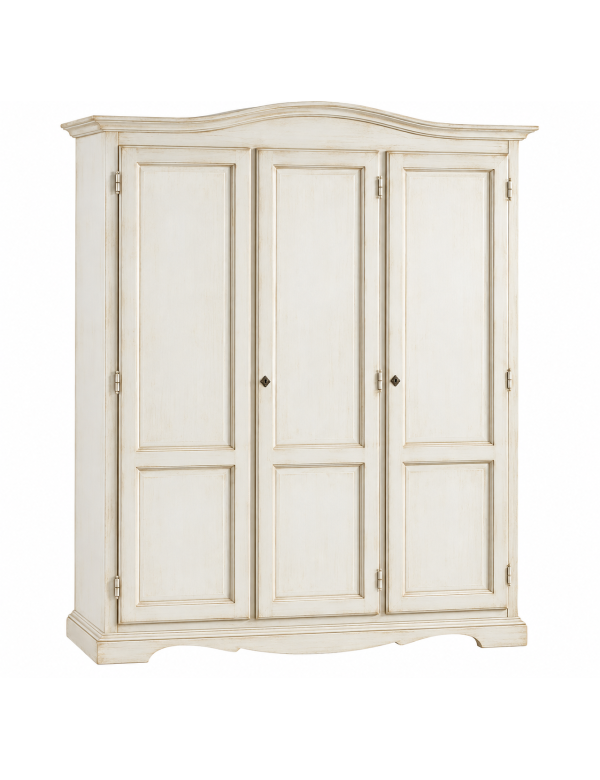 Armadio 3 ante legno gendarme shabby bianco anticato 158x56x197H vista frontale