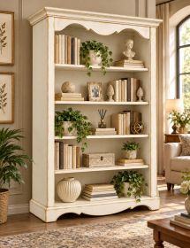 Libreria Classica Bianco Anticato 5 Ripiani in Legno 120x40x210H - Mobile Contenitore H210