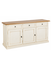 Madia Credenza Shabby bianco anticato naturale legno 3 porte 156x42x85 vista frontale