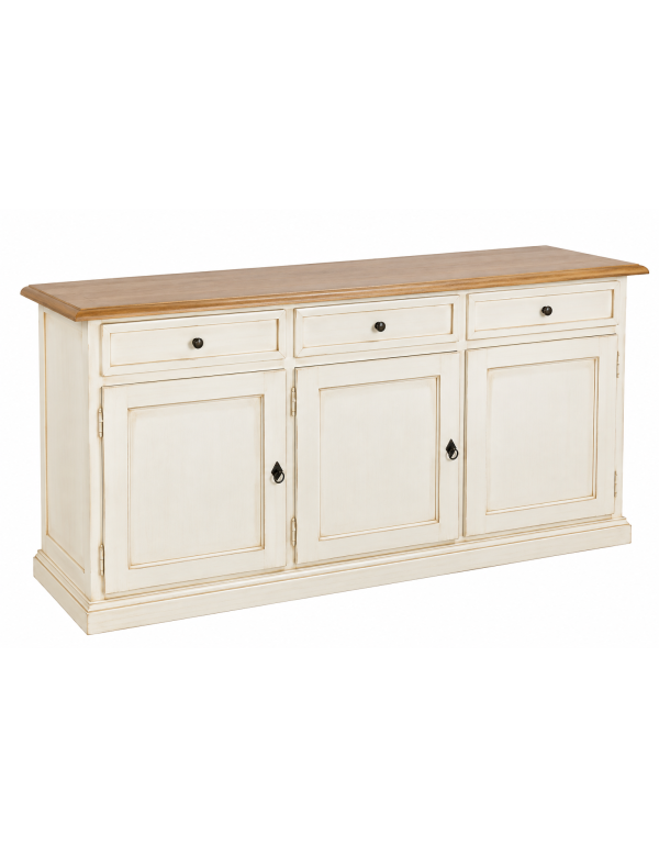 Madia Credenza Shabby bianco anticato naturale legno 3 porte 156x42x85 vista frontale