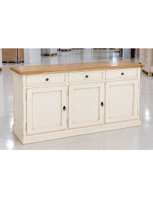 Madia Credenza Shabby bianco anticato naturale legno 3 porte 156x42x85