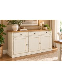 Madia Credenza Shabby bianco anticato naturale legno 3 porte 156x42x85