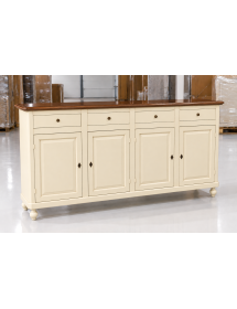Madia Credenza Shabby Chic Avorio e Noce | 4 Ante e 4 Cassetti (196x43x98 cm)