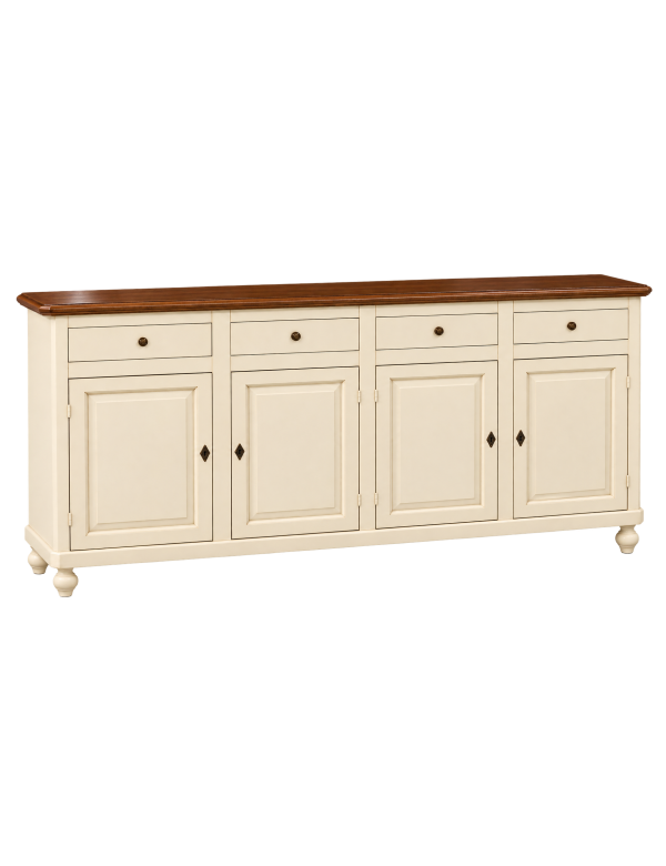 Madia Credenza Shabby Chic Avorio e Noce | 4 Ante e 4 Cassetti (196x43x98 cm)