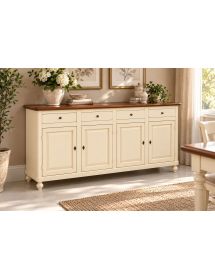 Madia Credenza Shabby Chic Avorio e Noce | 4 Ante e 4 Cassetti (196x43x98 cm)