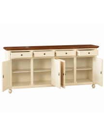Madia Credenza Shabby Chic Avorio e Noce | 4 Ante e 4 Cassetti (196x43x98 cm)