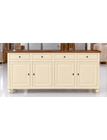 Madia Credenza Shabby Chic Avorio e Noce | 4 Ante e 4 Cassetti (196x43x98 cm)