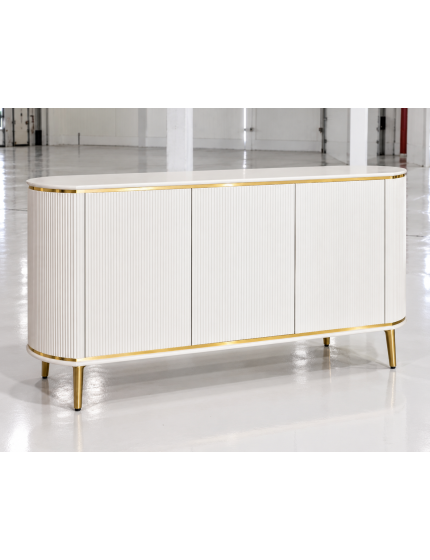 Credenza contemporanea cannettato 3 ante legno bianco oro cromo 157X50X85 (110)